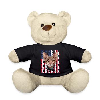 USA Chat Sphynx devant le drapeau - Nounours - noir - Devant