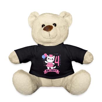 4th Birthday Girl Princess Cat 4 - Teddy Bear - black - Front