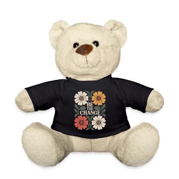Citation d’inspiration florale vintage Be the Change - Nounours - noir - Devant