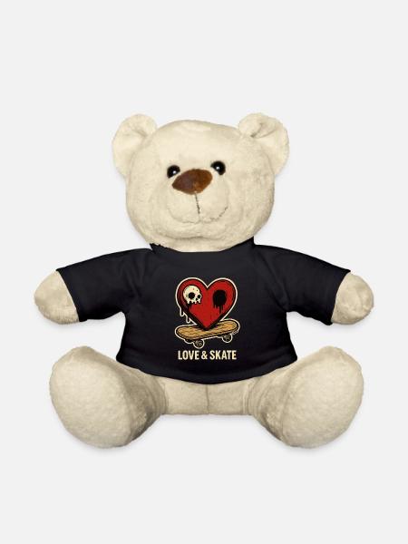 Herz mit Totenkopf auf Skateboard - Teddy - Schwarz