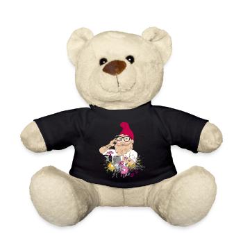 Hipster garden gnome with mobile phone and watering can - Teddy Bear - black - Front