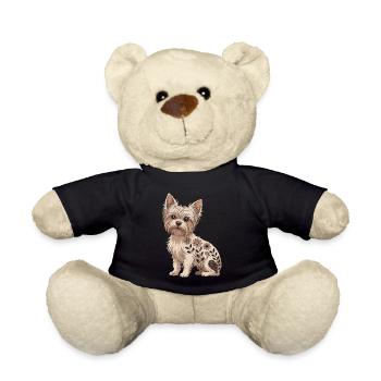 Yorkshire Terrier Boho Floral Artwork for - Teddy Bear - black - Front