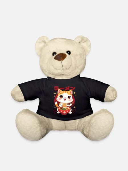 Kitten with ramen in kawaii style - Teddy Bear - black
