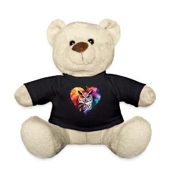 Fern hawk in colorful watercolor heart - Teddy Bear - black - Front
