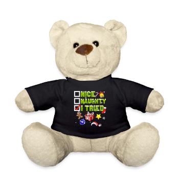 Nice Naughty I Tried Christmas – Funny Holiday Tee - Teddy Bear - black - Front