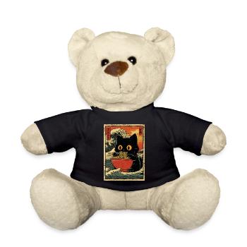 Japan Katze Ramen Nudel Retro Welle Motiv - Teddy - Schwarz - Vorne