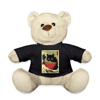Cute Cat Ramen Noodles Japan Wave Retro Gift - Teddy Bear - black - Front