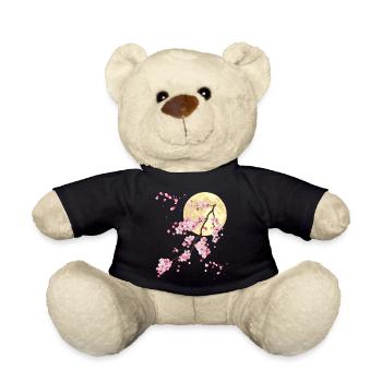 Full Moon with Cherry Blossom - Teddy Bear - black - Front