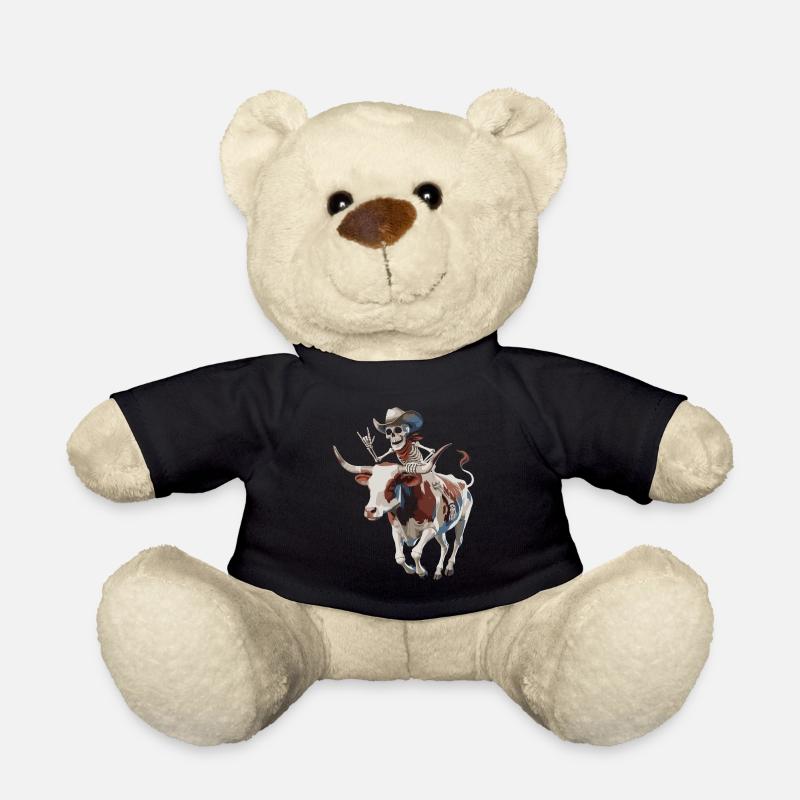 Skeleton cowboy on bull ride - Teddy Bear - black