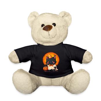 Halloween Cat with Halloween Pumpkin - Teddy Bear - black - Front