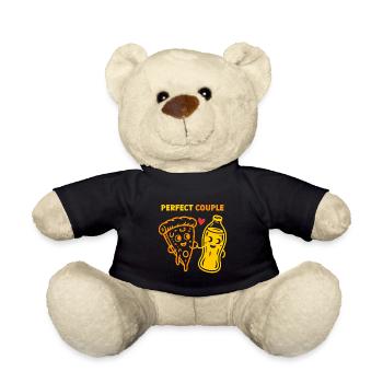 Perfect Couple Pizza And Soda Cartoon Art - Teddy Bear - black - Front