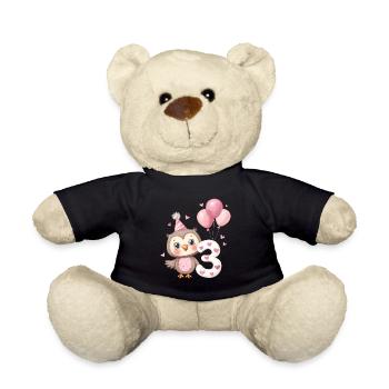 Eule zum dritten Geburtstag mit Luftballons - Teddy - Schwarz - Vorne