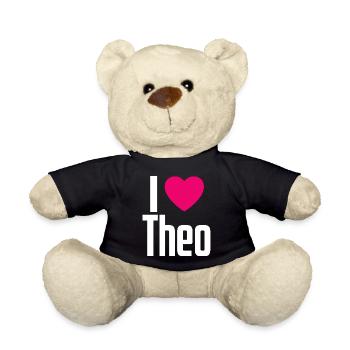 I Love Theo Pinkes Herz Ich liebe Theo - Teddy - Schwarz - Vorne