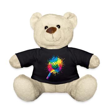 Pickleball Splash Art - Racket & Colored Ball - Teddy Bear - black - Front