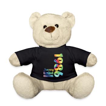 Geburtstags-Januar 1986 Geschenk-Tie-and-Dye-T-Shirt - Teddy - Schwarz - Vorne