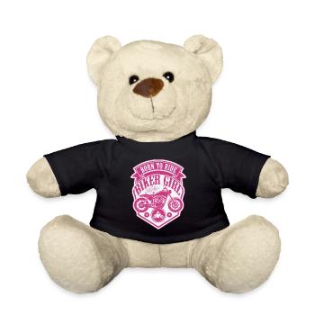 Biker Girl Motorcycle Pink Shield - Teddy Bear - black - Front