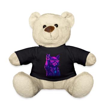 Synthwave Kater Katze 2 Retro Rock 80er - Teddy - Schwarz - Vorne