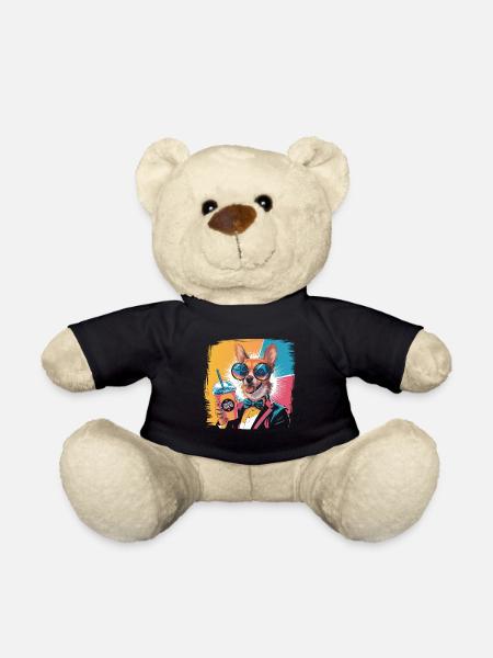 Corgi in retro look with drink and style - Teddy Bear - black