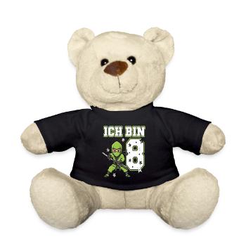 I'm 8 Ninja 8th Birthday Green Karate - Teddy Bear - black - Front