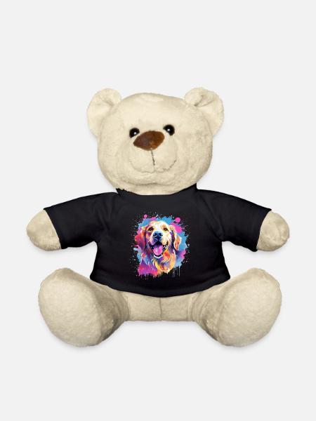 Colorful Dog Splash Art Golden Retriever - Teddy Bear - black