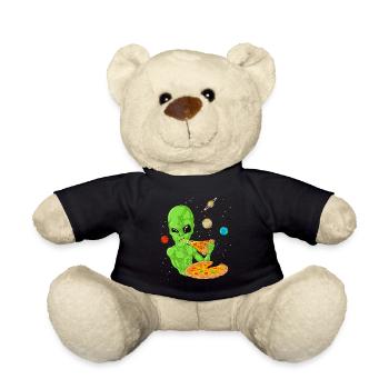 Alien Pizza Space Shirt - Teddy Bear - black - Front