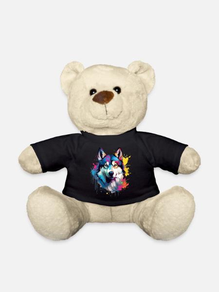 Dog Husky Colorful Splash Art - Teddy Bear - black