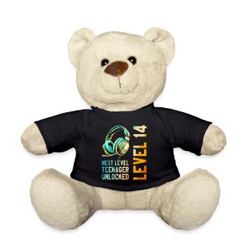 14th Birthday Boy Girl Teenager Level 14 - Teddy Bear - black - Front