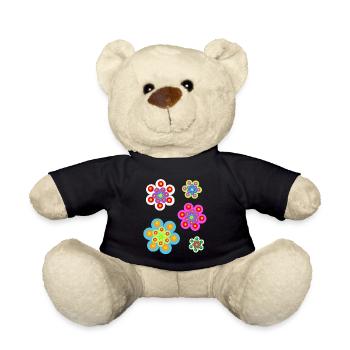 Retro Blumen Sommer Kinder Mädchen Baby - Teddy - Schwarz - Vorne