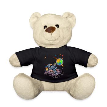 Astronaut Relaxing Earth Exploding Space Humor Art - Teddy Bear - black - Front