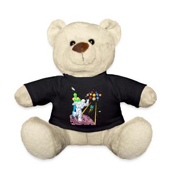 Astronaut and Alien Bowling in Space Galaxy Game - Teddy Bear - black - Front