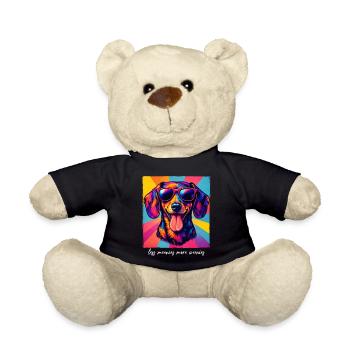 Lustiger Pop Art Dackel Less Meanies More Weenies - Teddy - Schwarz - Vorne