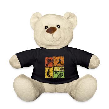 Badminton Moves with Player, Racket, Shuttlecock - Teddy Bear - black - Front