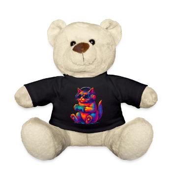 Neon Gaming Katze Zocken Gamer - Teddy - Schwarz - Vorne
