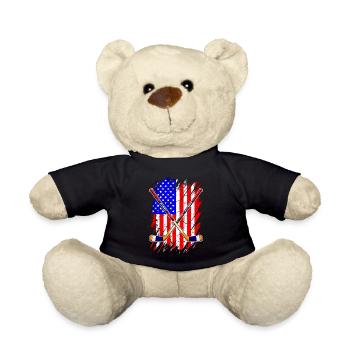 Drapeau américain avec des crosses de hockey sur glace - Nounours - noir - Devant