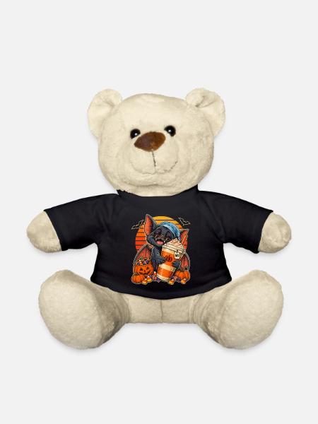 Halloween Fledermaus mit Kürbis-Kaffee - Teddy - Schwarz