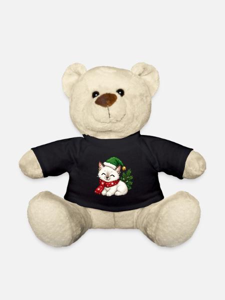 Weiße Katzen-Elfenhut-Weihnachten - Teddy - Schwarz