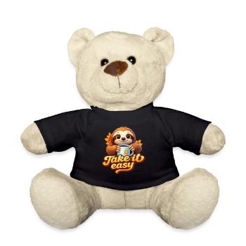 Take It Easy – Süßes Faultier mit Tee - Teddy - Schwarz - Vorne