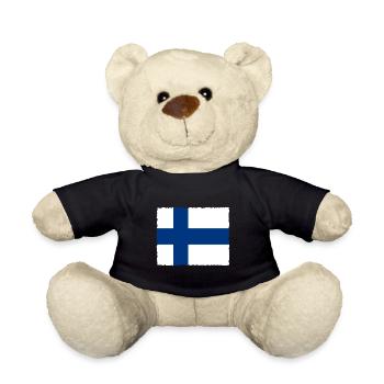 Finland Flag Suomi Finnish Flag Used Look - Teddy Bear - black - Front