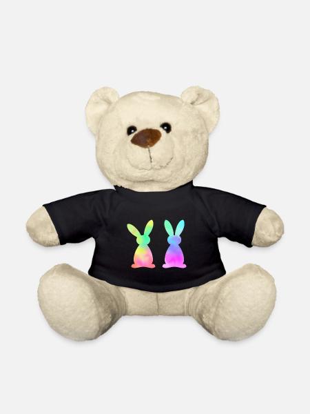 Colorful Easter Bunnies Watercolor - Teddy Bear - black