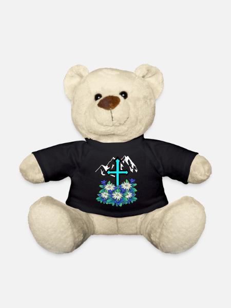 Alpen Gebirge Kreuz Enzian Edelweiß Berg Natur - Teddy - Schwarz