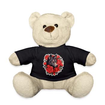 Gothic Wolf and Roses Illustration - Teddy Bear - black - Front
