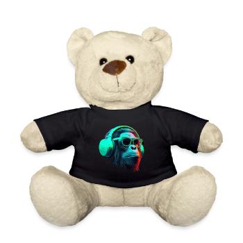 Affe Schimpanse mit Sonnenbrille und Kopfhörer DJ - Teddy - Schwarz - Vorne