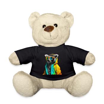 Lemur with Sunglasses Colorful Cool Ring-tailed lemur forest animal - Teddy Bear - black - Front