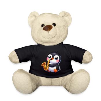 Penguin, Saxophone, Player, Jazz, Musician - Teddy Bear - black - Front
