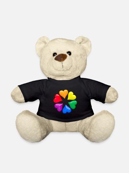Glänzende Herzen in LGBT-Regenbogenfarben Kreis - Teddy - Schwarz