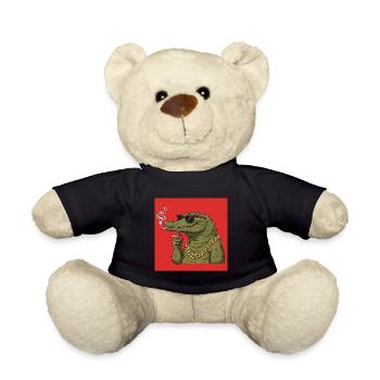 Rauchendes Krokodil mit Goldkette und Sonnenbrille - Teddy - Schwarz - Vorne