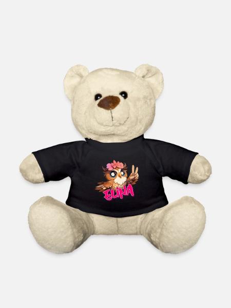 ELINA - Schöner Mädchen Name mit süßer EULE - Teddy - Schwarz