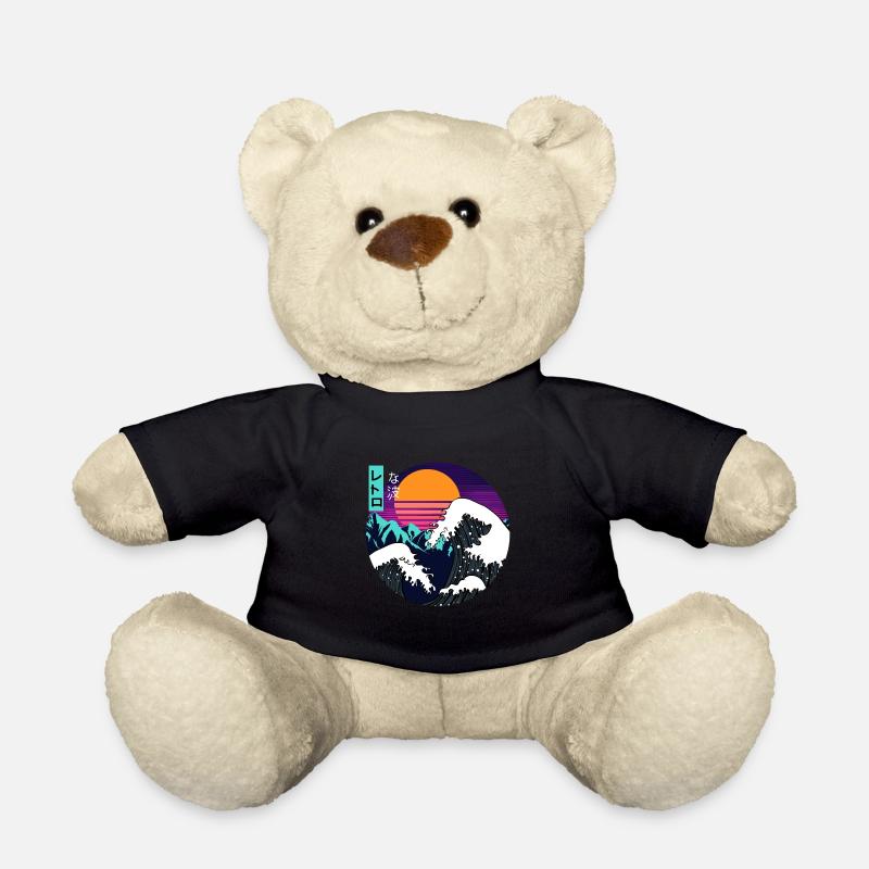 Great Wave Kanagawa Vaporwave Synthwave Aesthetic - Teddy - Schwarz