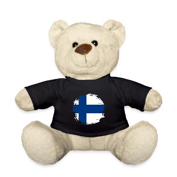 Finland Flag Suomi Finnish Flag Used Look - Teddy Bear - black - Front