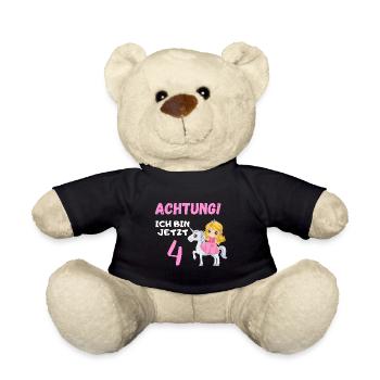4 Geburtstag Prinzessin Kindergeburtstag Geschenk - Teddy - Schwarz - Vorne